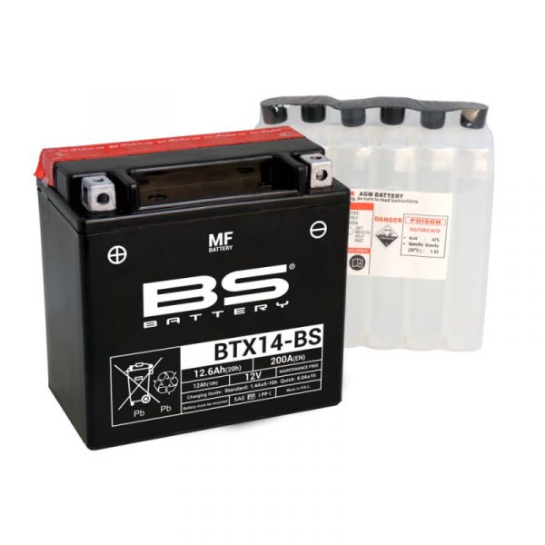 Аккумулятор для мотоцикла, квадроцикла, снегохода BS Battery BTX14-BS (YTX14-BS) AGM 12 А/ч купить с бесплатной доставокй