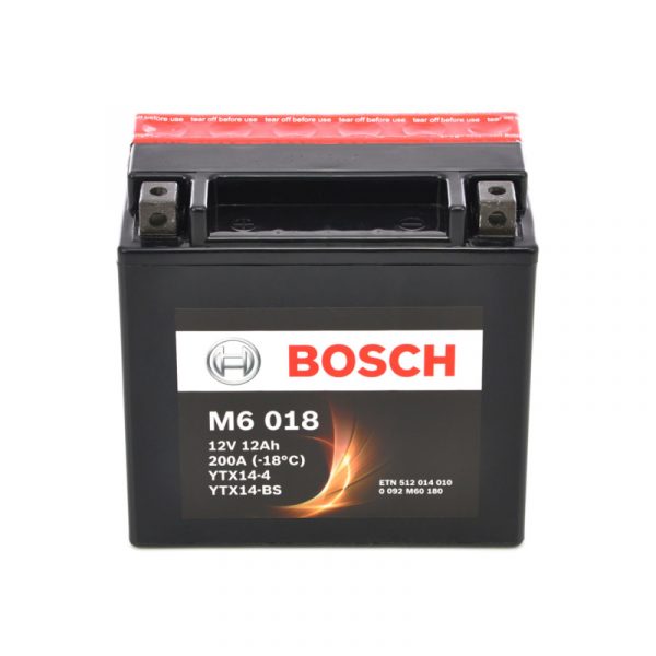 Аккумулятор для мотоцикла, квадроцикла, снегохода Bosch M6 018 (YTX14-BS) AGM 12 А/ч купить в Воронеже